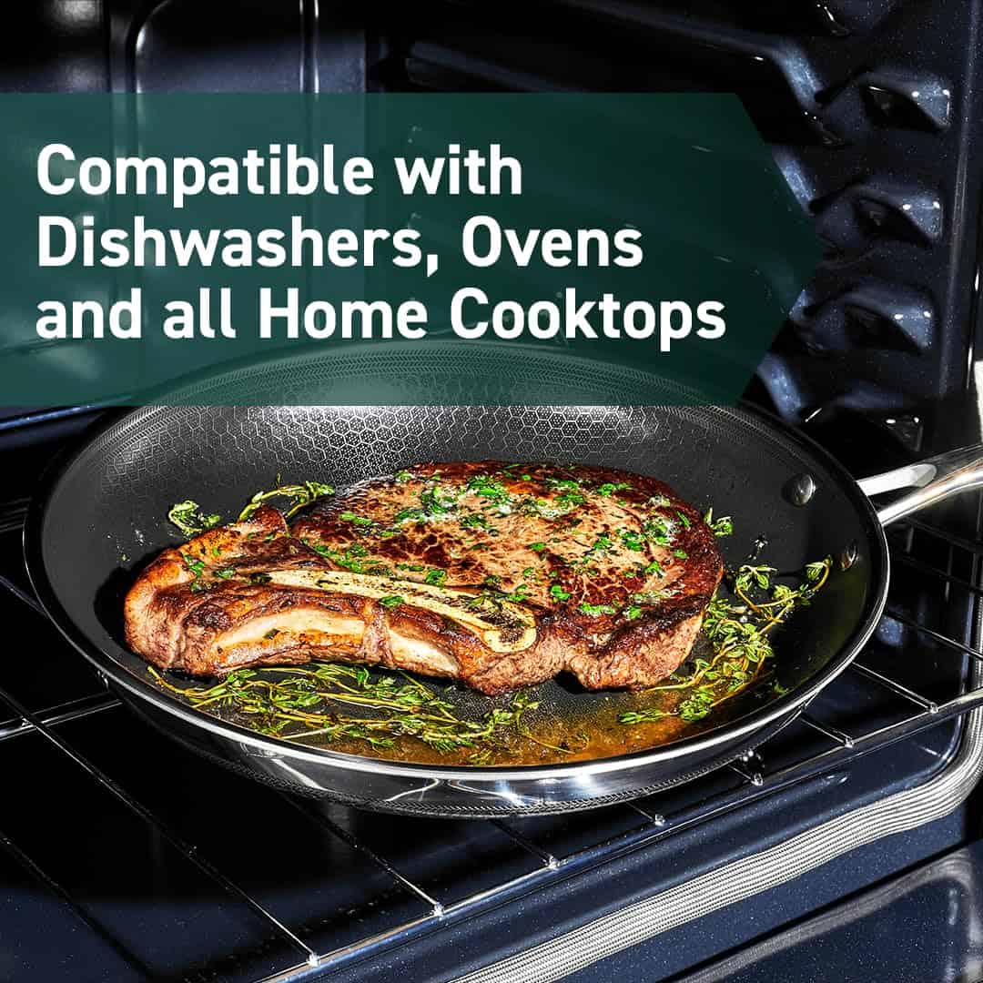HexClad Hybrid Nonstick 12-Inch Fry Pan with Tempered Glass Lid, Stay-Cool Handle, Dishwasher and Oven Safe