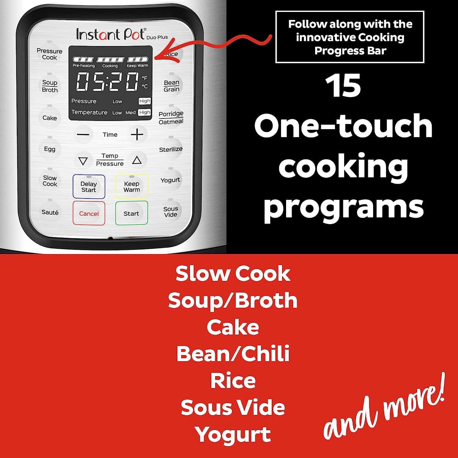 Instant Pot Duo Plus 9-in-1 Electric Pressure Cooker, Includes App With Over 800 Recipes, Stainless Steel, 6 Quart