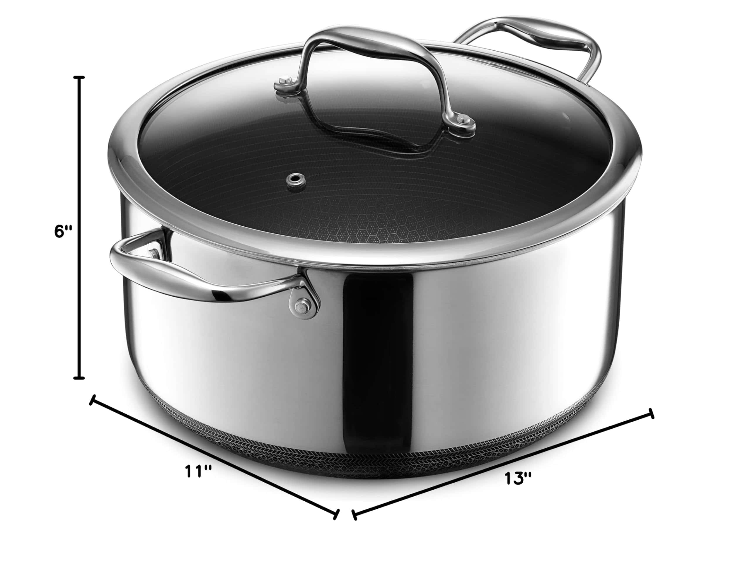 HexClad Hybrid Nonstick 8-Quart Stockpot with Tempered Glass Lid, Dishwasher Safe, Induction Ready, Compatible with All Cooktops