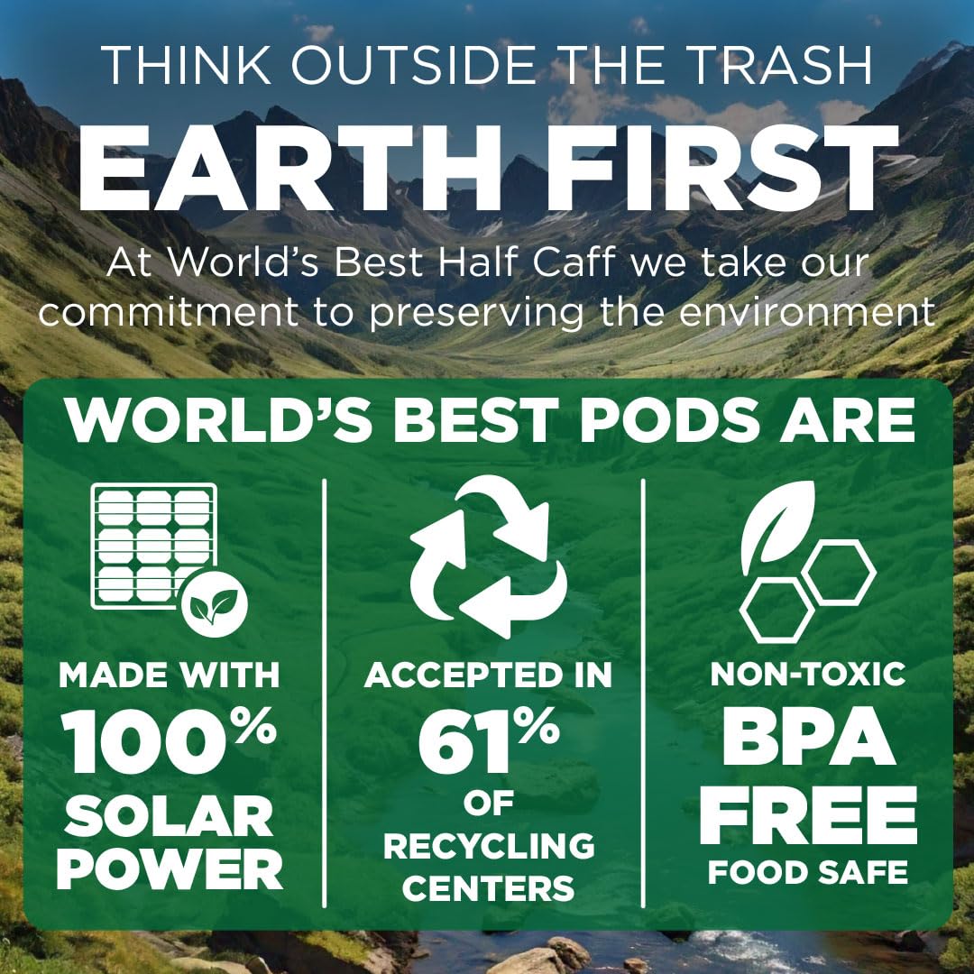 World's Best Half Caff Dark Roast Coffee 100ct. Solar Energy Produced Recyclable Single Serve Dark Roast Coffee Pods - Image 3