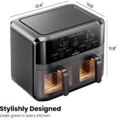 CHEFMAN 6 Quart Dual Basket Air Fryer Oven, Black