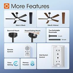 addlon Ceiling Fans with Lights, 52 inch Black Ceiling Fan with Light and Remote Control