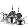 SNOWCLAD Pots and Pans set non stick, 10 pcs Hybrid Stainless Steel Cookware Sets, non stick Frying Pans
