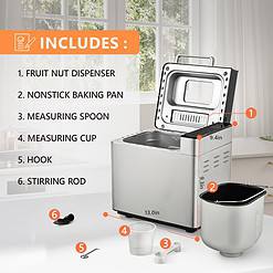 EUHOMY Bread Maker Machine 2LB Bread Maker for 3 Loaf Sizes & 3 Crust Colors, Gluten Free
