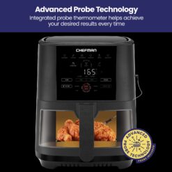 CHEFMAN 5-Quart Digital Air Fryer with Temperature Probe, Nonstick Dishwasher - Safe Basket & Tray, Black