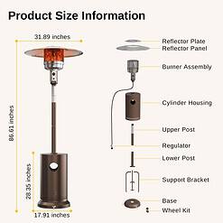 EAST OAK 48,000 BTU Patio Heater for Outdoor Use With Round Table Design, Double-Layer Stainless Steel Burner and Wheels