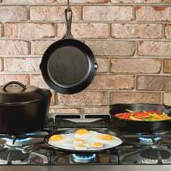 Lodge Seasoned Cast Iron 5 Piece Bundle. 10.5" Griddle, 8" Skillet, 10.25" Skillet, 10.25" Dutch Oven, and 10.25" Lid,Black