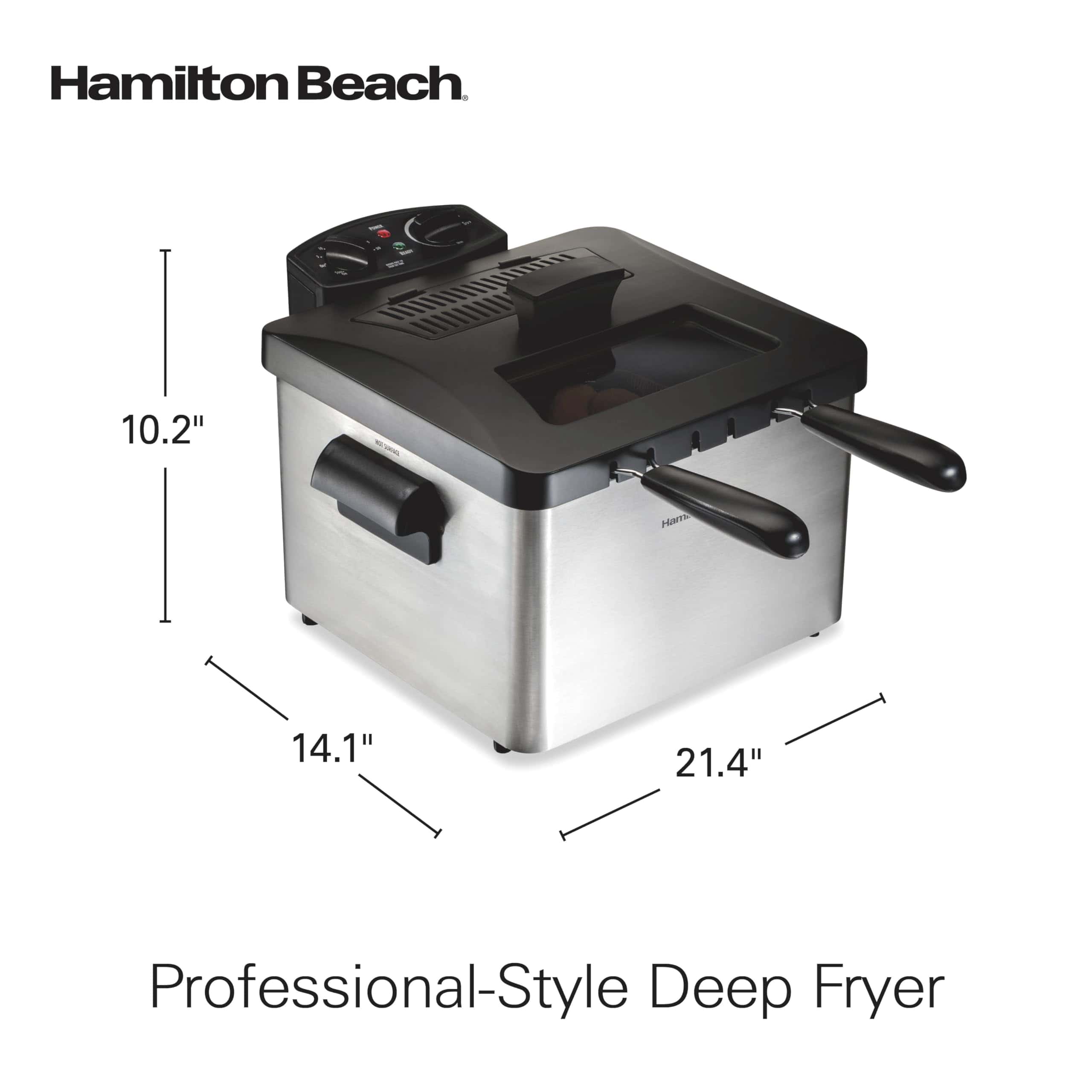 Hamilton Beach 35036 Deep Fryer with 2 Frying Baskets, 19 Cups / 4.5 Liters Oil Capacity,1800 Watts, Stainless Steel