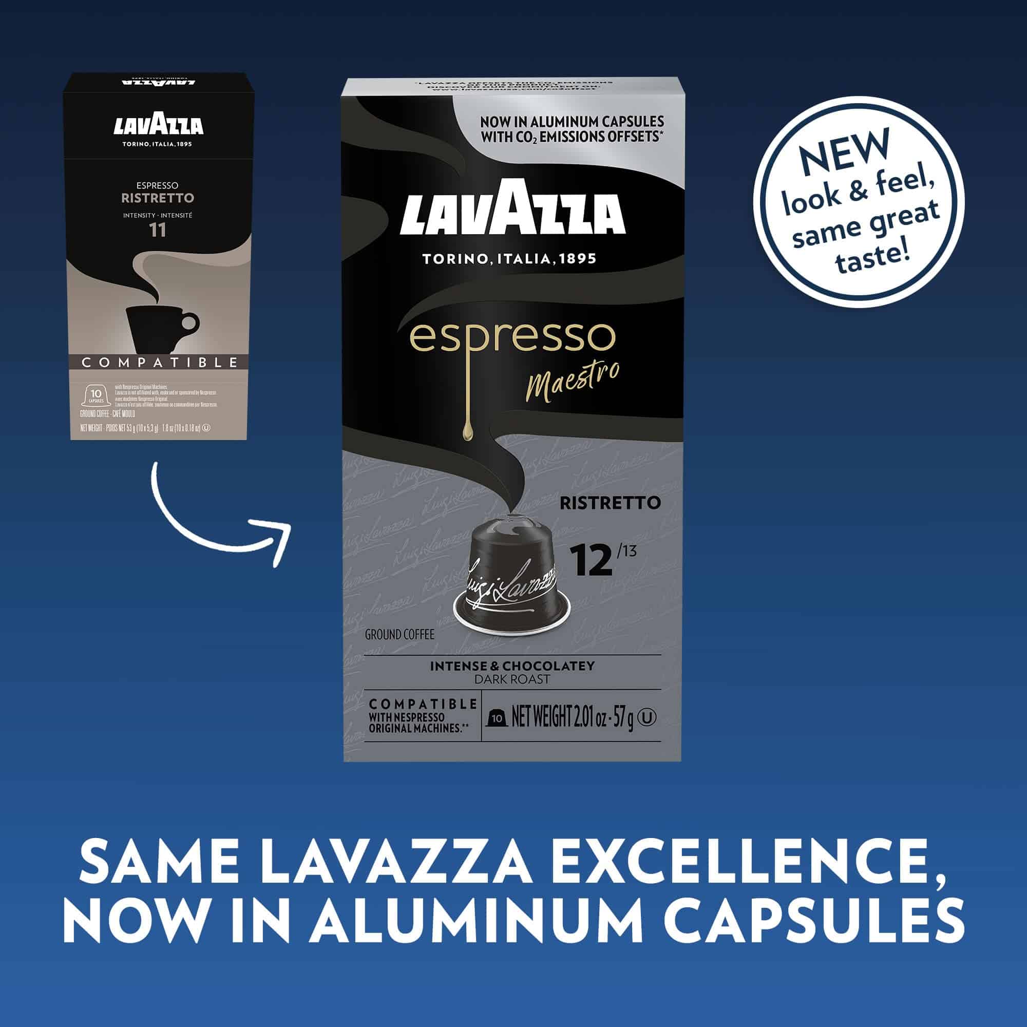 Lavazza Espresso Ristretto Dark Roast Arabica & Robusta Aluminum Capsules Compatible with Nespresso Original Machines (Pack of 60)