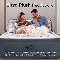 INTEX 64447ED Dura-Beam Deluxe Ultra Plush Air Mattress with Headboard – 18in Bed Height – 600lb Weight Capacity