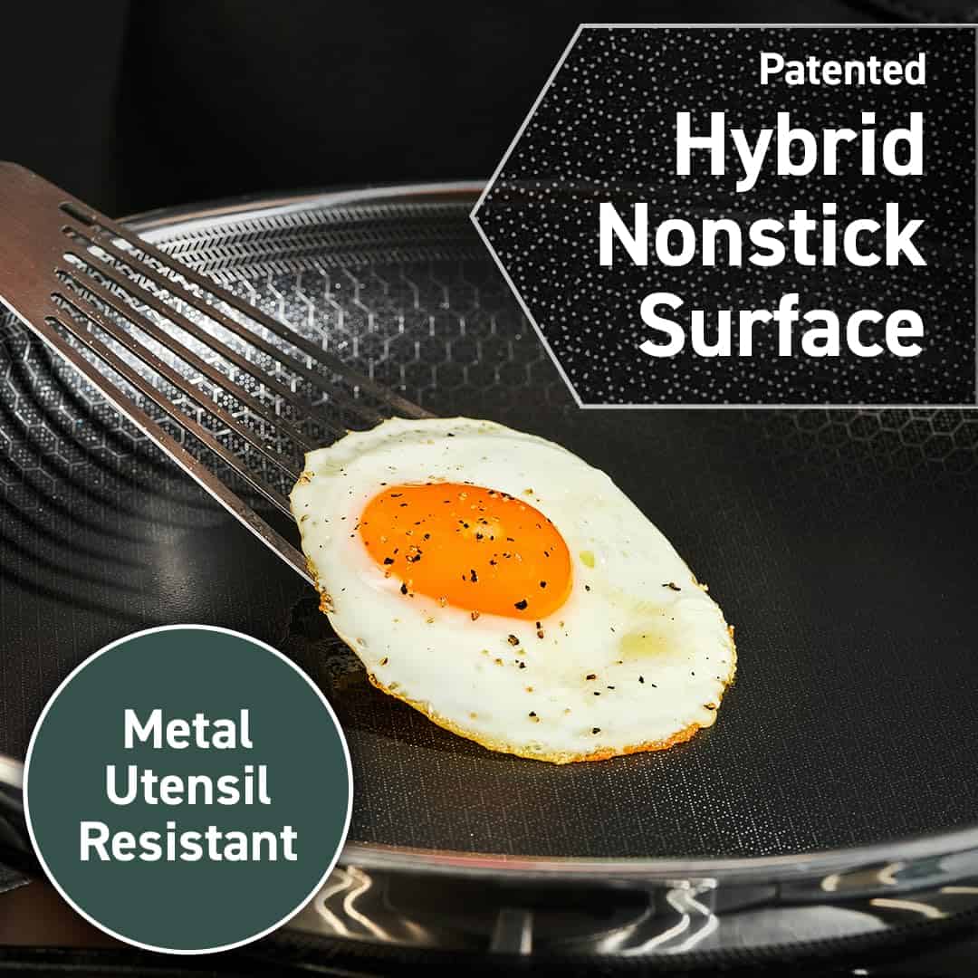 HexClad Hybrid Nonstick 6-Piece Fry Pan Set, 8, 10 and 12-Inch Frying Pans with Tempered Glass Lids