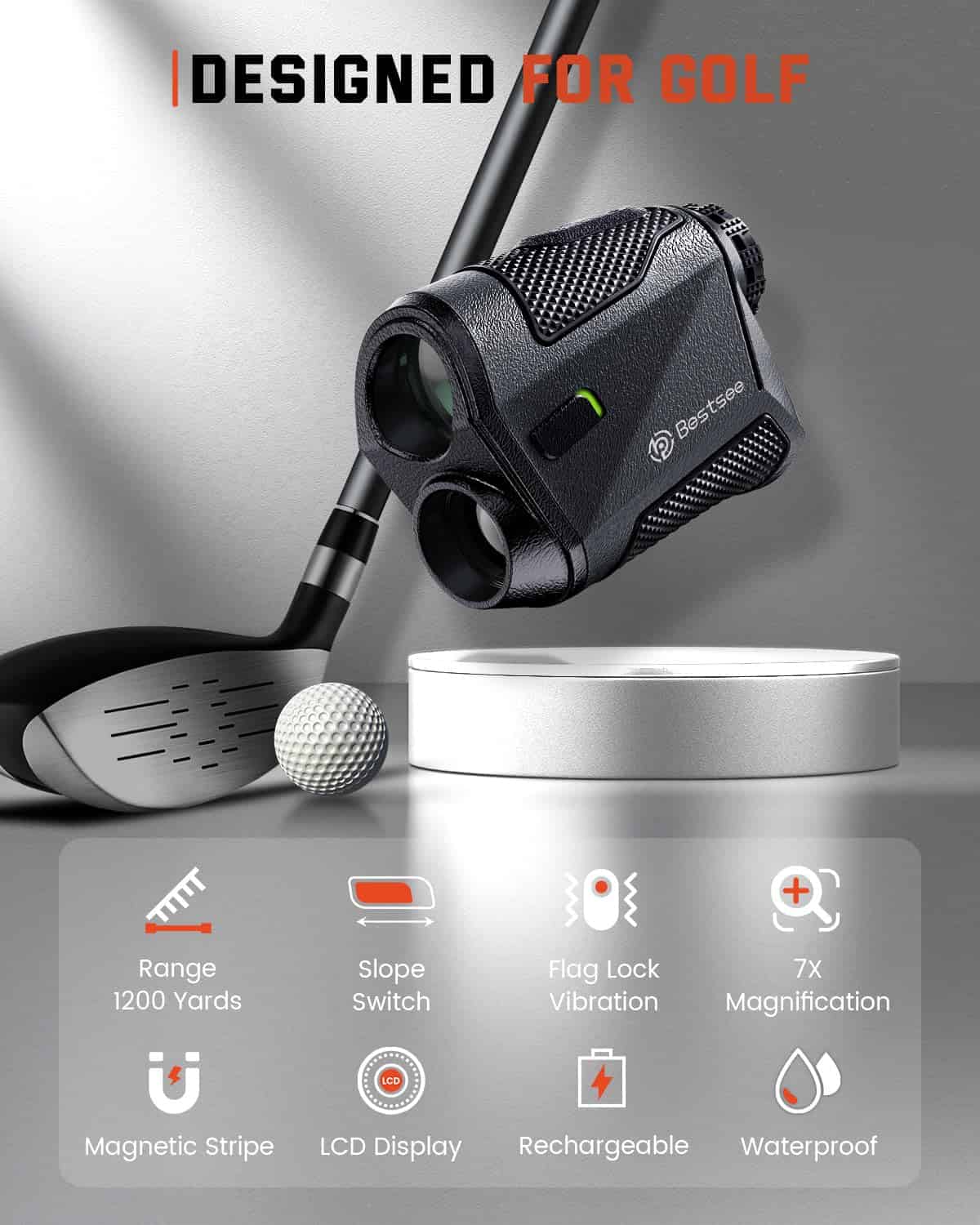Bestsee Golf Rangefinder with Slope, 7X Magnification, USB-C Rechargeable Rangefinders Magnet Strip