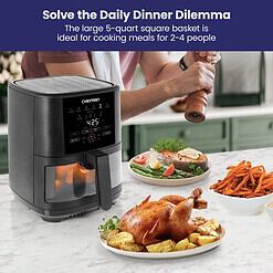 CHEFMAN 5-Quart Digital Air Fryer with Temperature Probe, Nonstick Dishwasher - Safe Basket & Tray, Black
