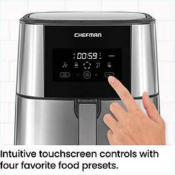 Chefman TurboFry Touch Air Fryer, XL 8-Qt Family Size, Stainless Steel