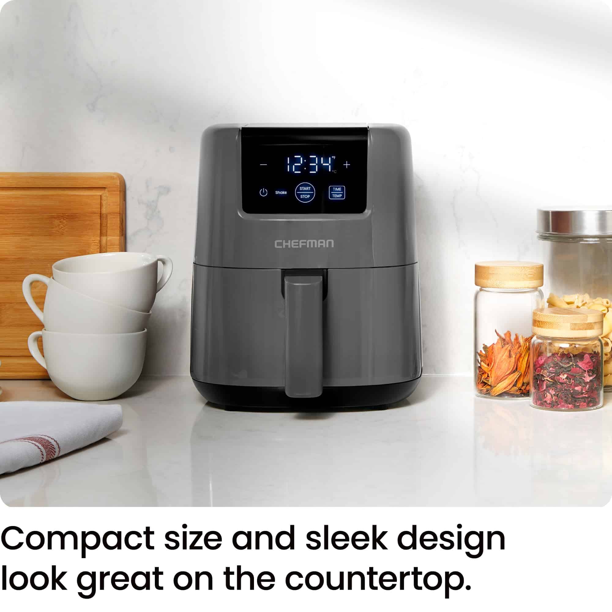 CHEFMAN 2 Qt Mini Air Fryer – Digital Space-Saving Compact Air Fryer, Grey