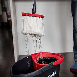 O-Cedar EasyWring Microfiber Spin Mop, Bucket Floor Cleaning System, Red, Gray