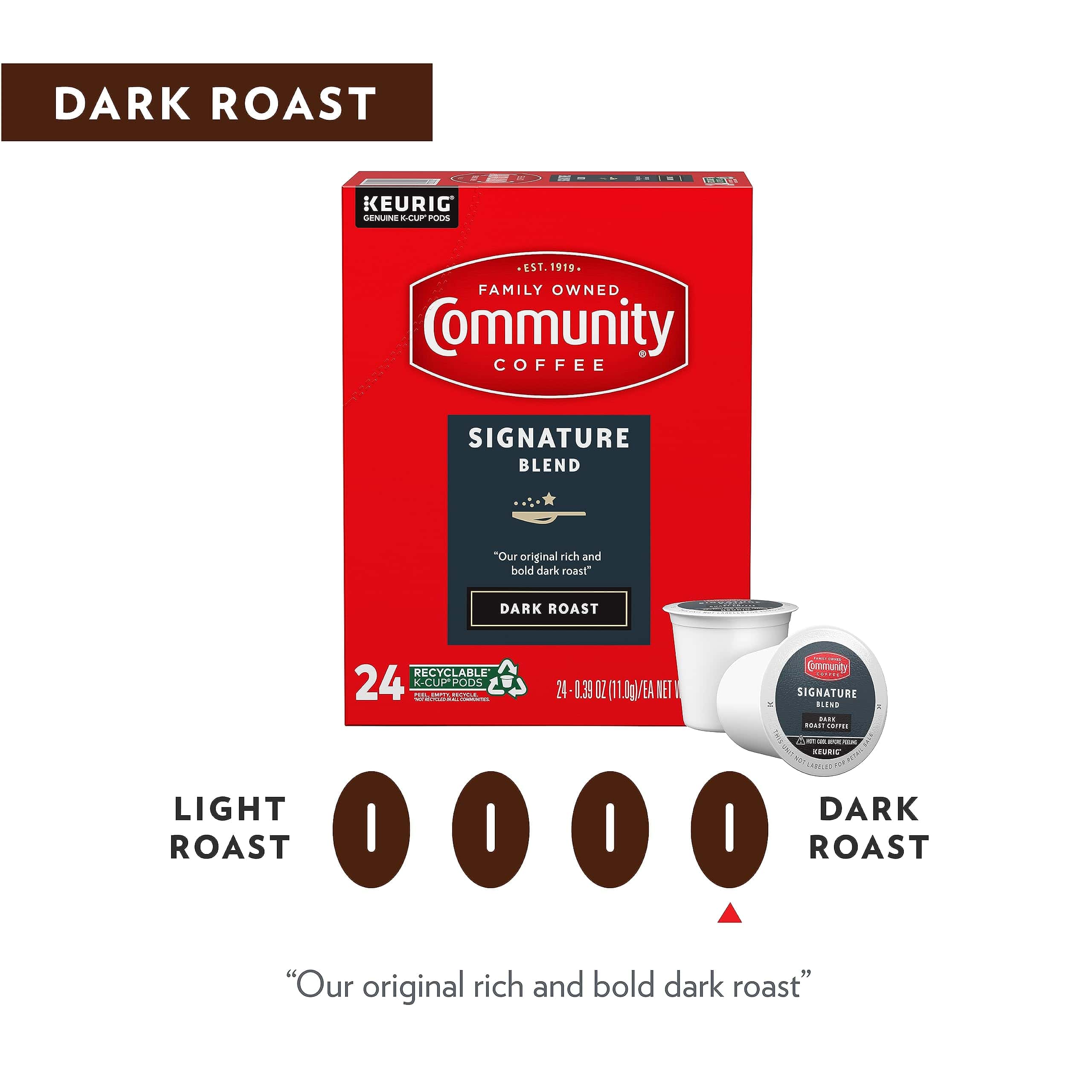 Community Coffee Signature Blend 72 Count Coffee Pods, Dark Roast, Compatible with Keurig 2.0 K-Cup Brewers, Box of 72 Pods