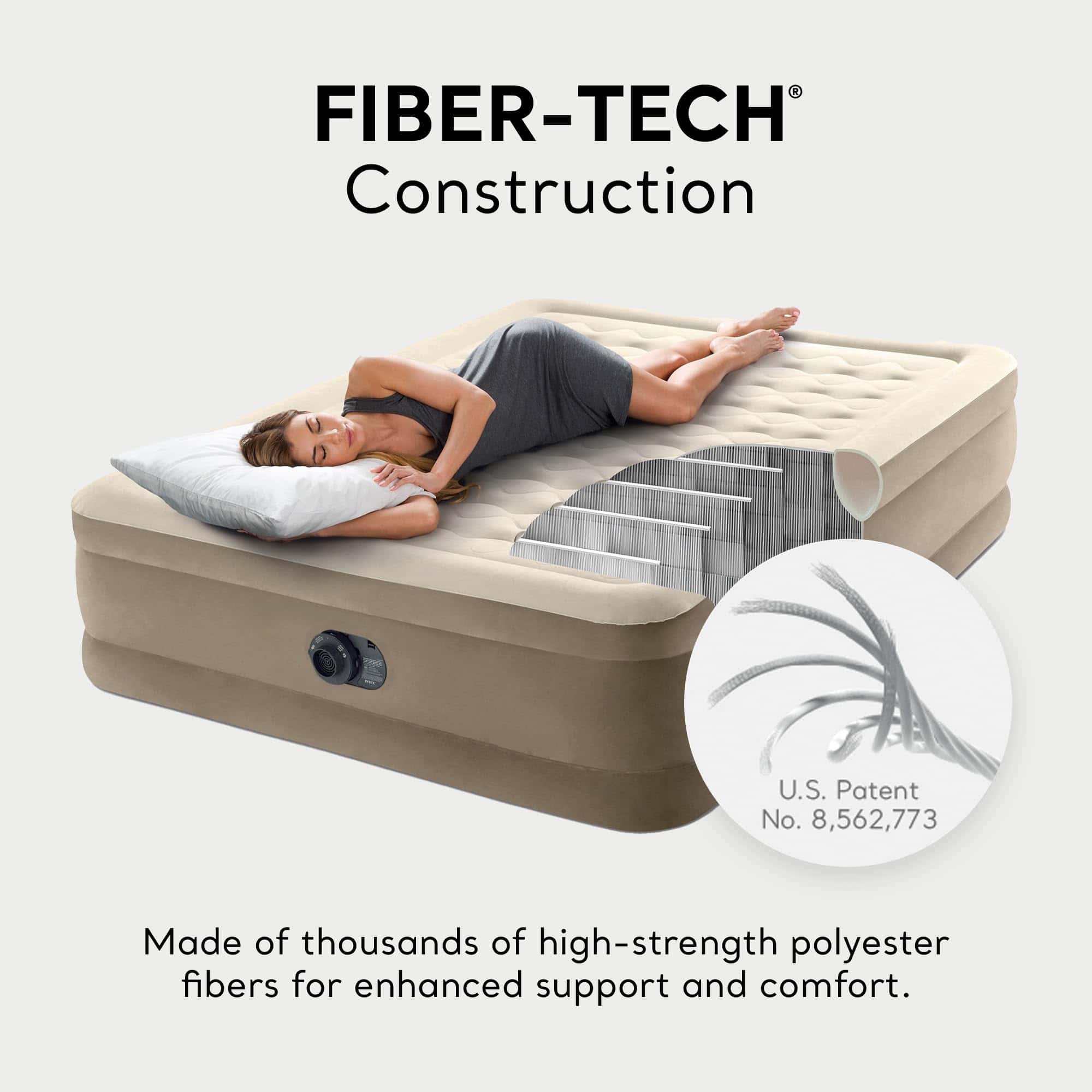 Intex Dura-Beam Deluxe Ultra Plush Air Mattress – 18in Bed Height – 600lb Weight Capacity – Queen Size