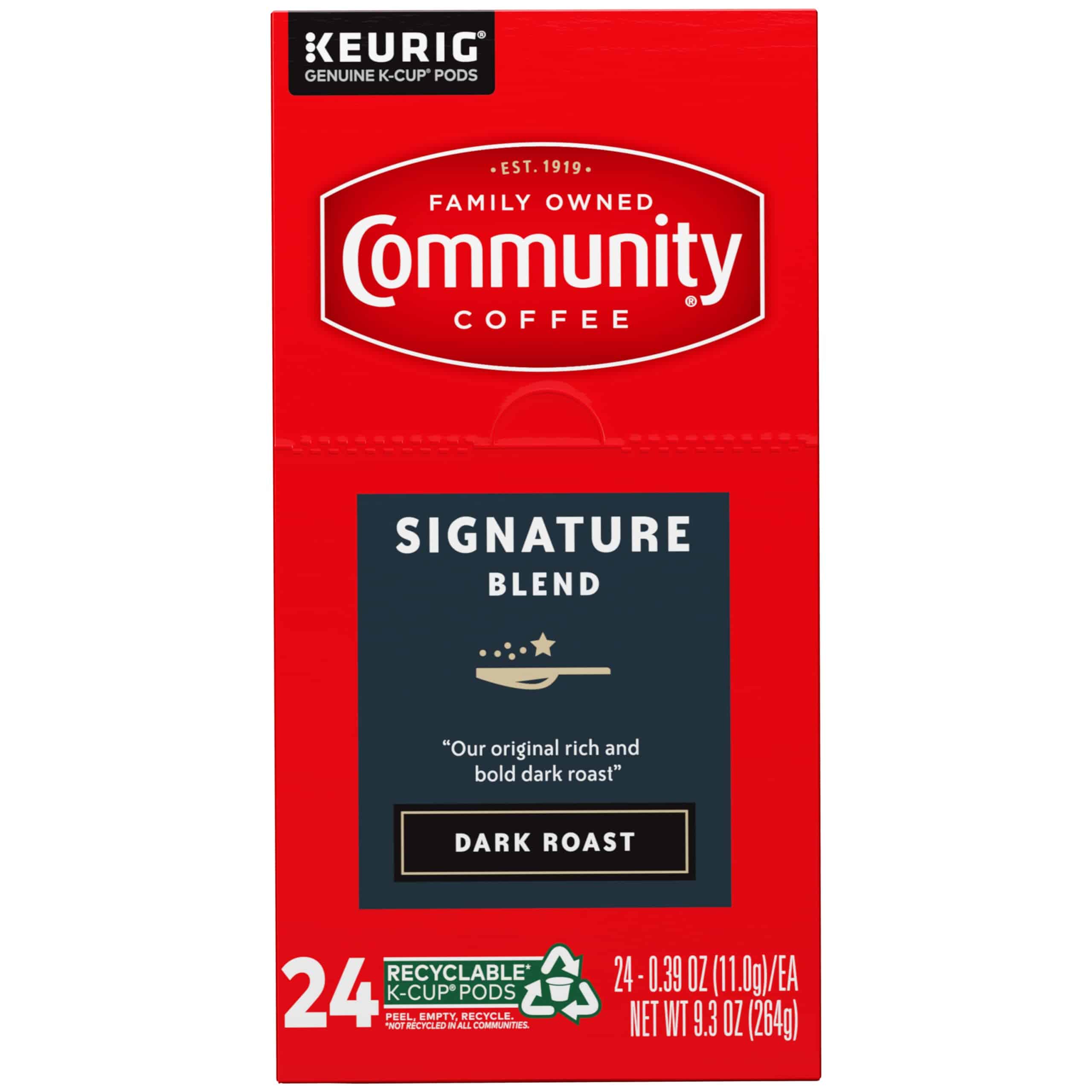 Community Coffee Signature Blend 96 Count Coffee Pods, Dark Roast, Compatible with Keurig 2.0 K-cup Brewers, 24 Count (Pack of 4)