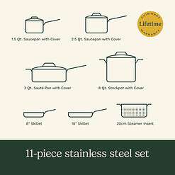 Cuisinart 11-Piece Cookware Set, Chef's Classic Stainless Steel Collection 77-11G