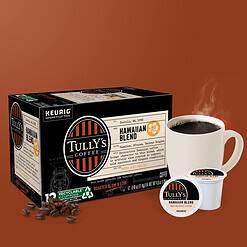 Tully's Coffee Hawaiian Blend Keurig Single-Serve K-Cup Pods, Medium Roast, 72 Count (6 Packs of 12)