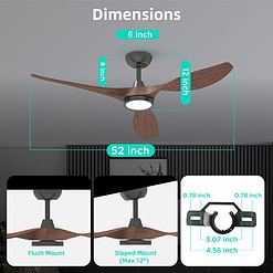Roomratv Ceiling Fans with Lights and Remote, 52 Inch Large Airflow Indoor Ceiling Fans, Dark Woodgrain