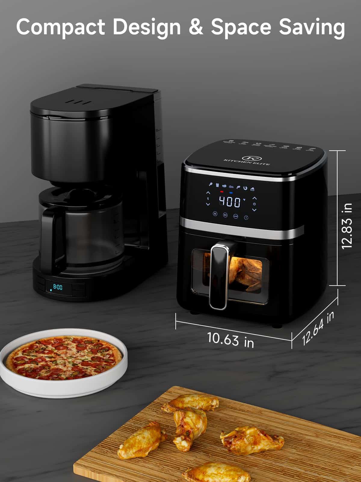 Kitchen Elite Air Fryer Oven 5.28 Qt, 7-in-1 Digital Display Compact Cooker with Easy View Windows, Black