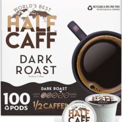 World's Best Half Caff Dark Roast Coffee 100ct. Solar Energy Produced Recyclable Single Serve Dark Roast Coffee Pods