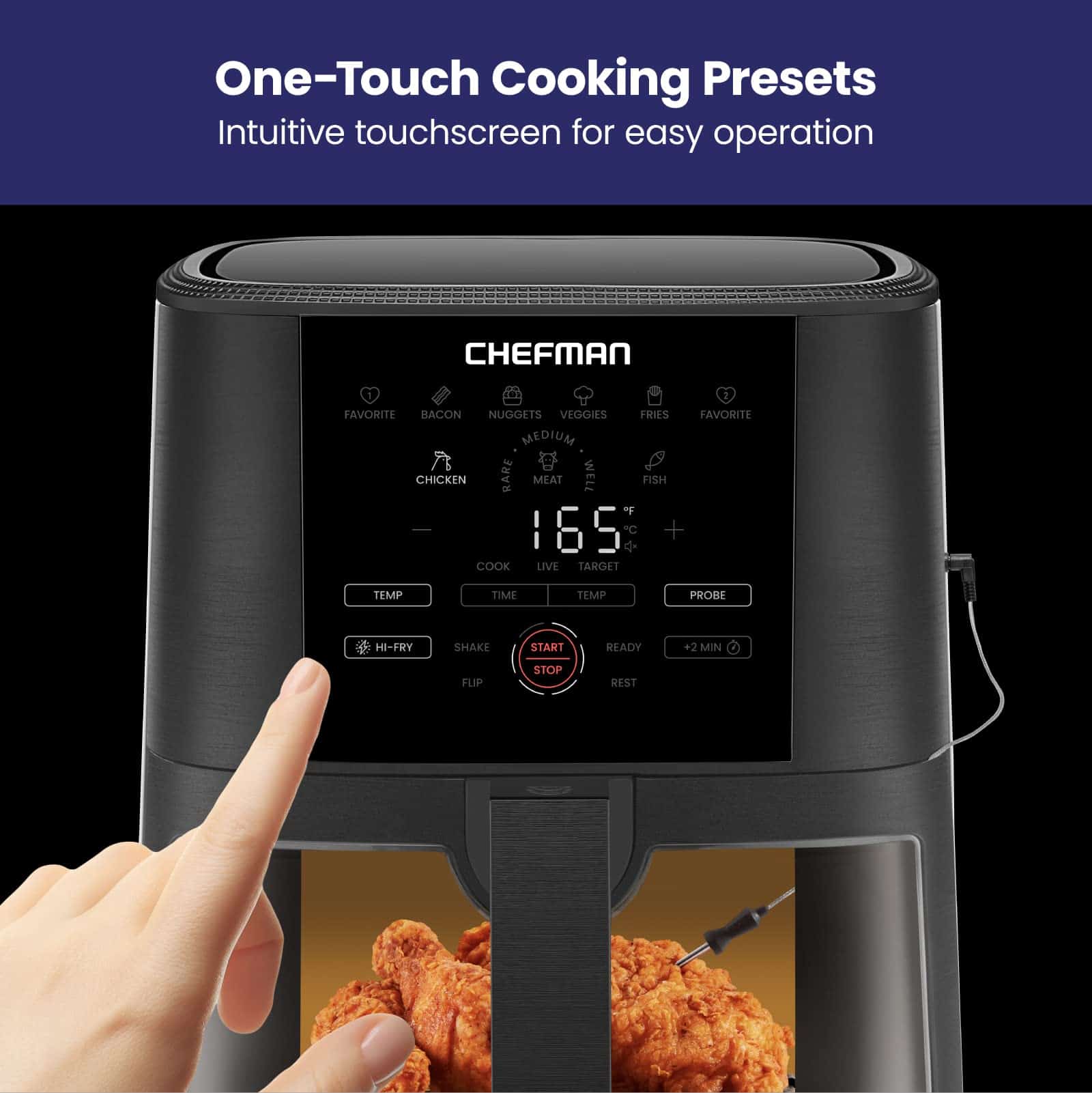 CHEFMAN 5-Quart Digital Air Fryer with Temperature Probe, Nonstick Dishwasher - Safe Basket & Tray, Black