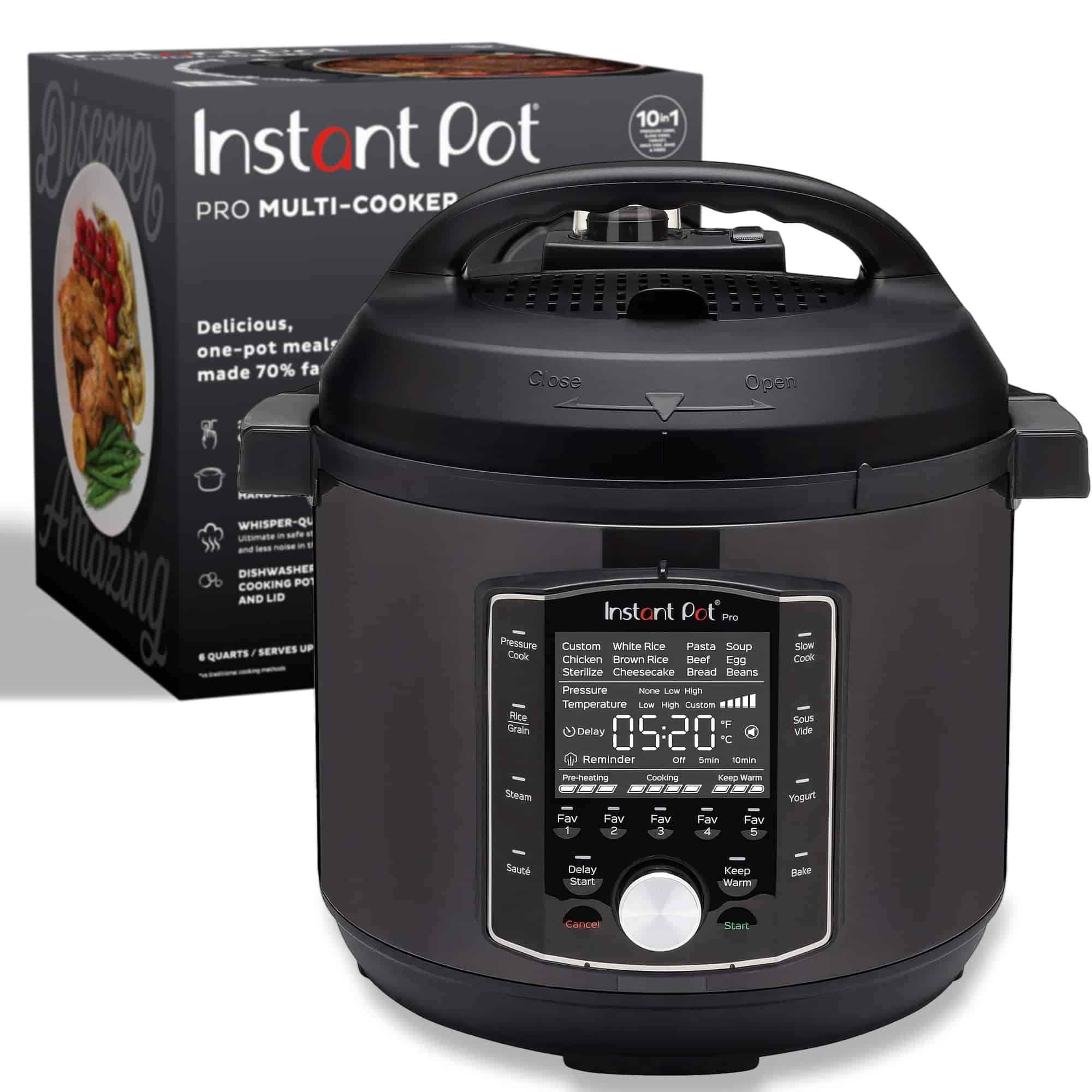 Instant Pot Pro 10-in-1 Pressure Cooker, Slow Cooker, Rice/Grain Cooker, Steamer, Sauté, Black, 6 Quart