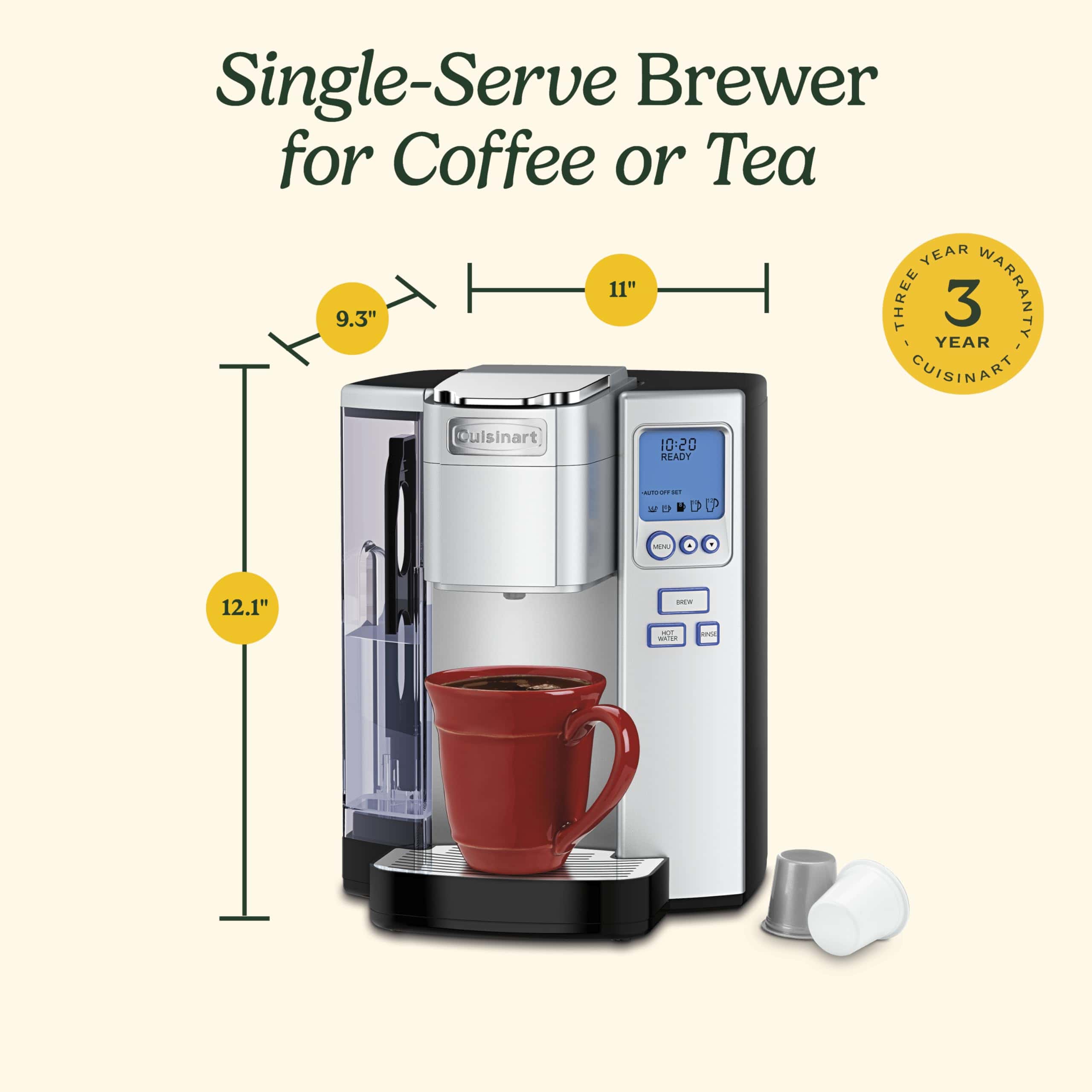 Cuisinart SS-10P1 Coffee Maker, Single Serve 72-Ounce Reservoir Coffee Machine, Stainless Steel, Silver