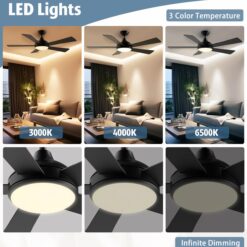 Autoday 52 Inch Ceiling Fans with Lights and Remote - Black Ceiling Fan with Light