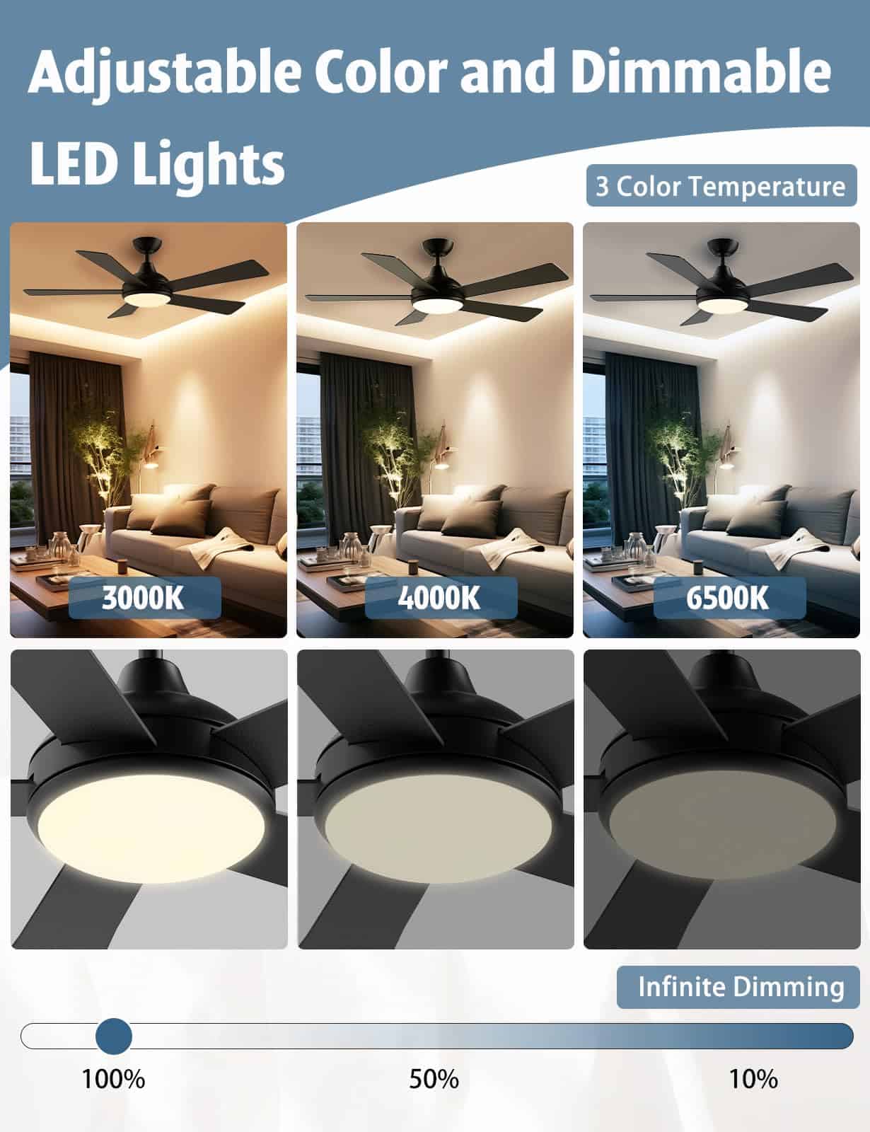 Autoday 52 Inch Ceiling Fans with Lights and Remote - Black Ceiling Fan with Light