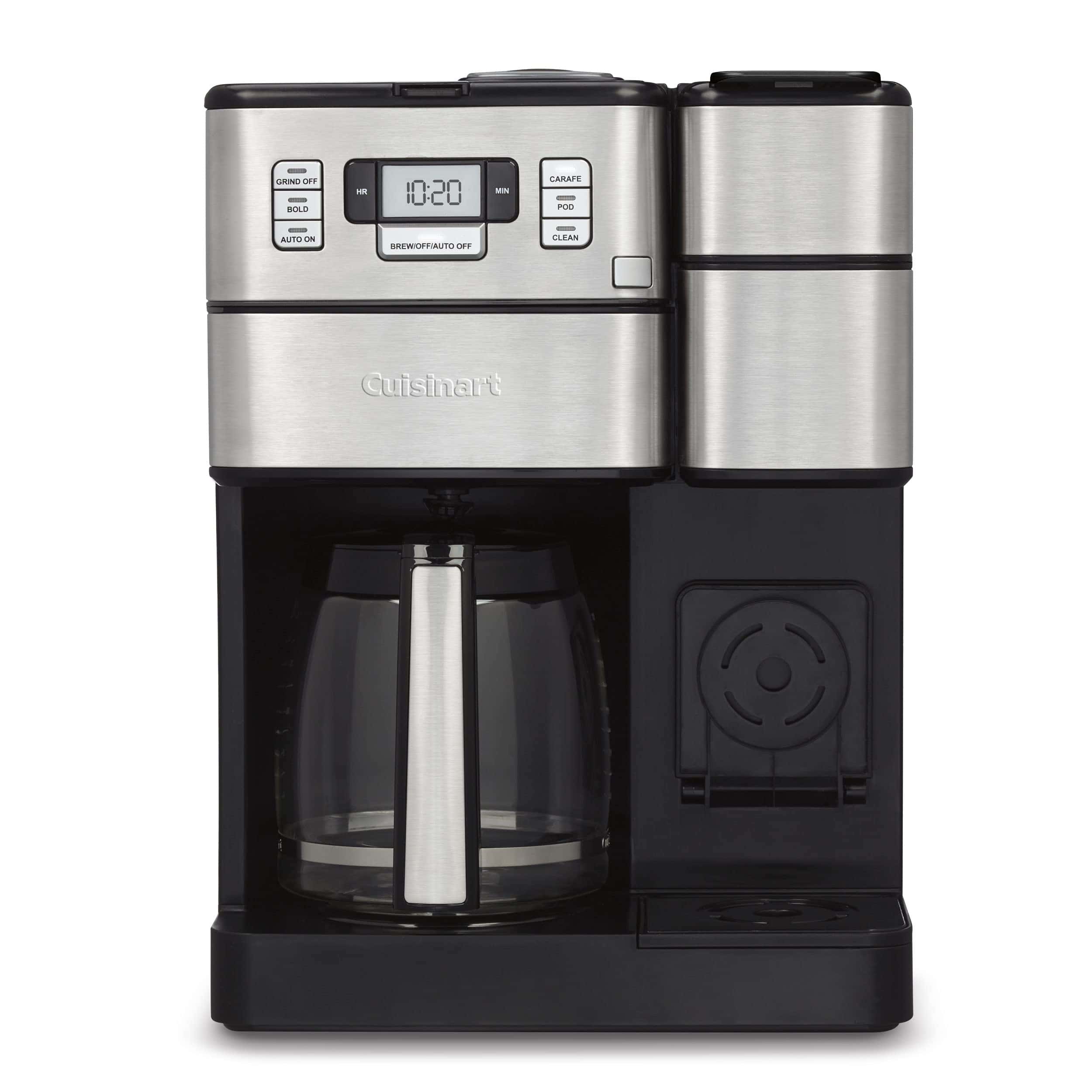 Cuisinart SS-GB1 Coffee Center Grind and Brew Plus, Coffeemaker and Single-Serve Brewer, Black/Silver, 12-Cup Glass