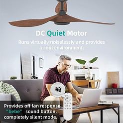 Roomratv Ceiling Fans with Lights and Remote, 52 Inch Large Airflow Indoor Ceiling Fans, Dark Woodgrain