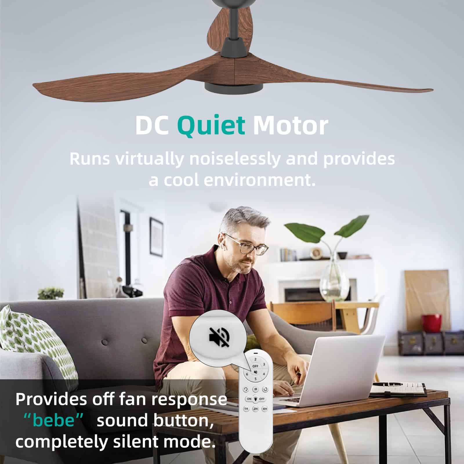 Roomratv Ceiling Fans with Lights and Remote, 52 Inch Large Airflow Indoor Ceiling Fans, Dark Woodgrain