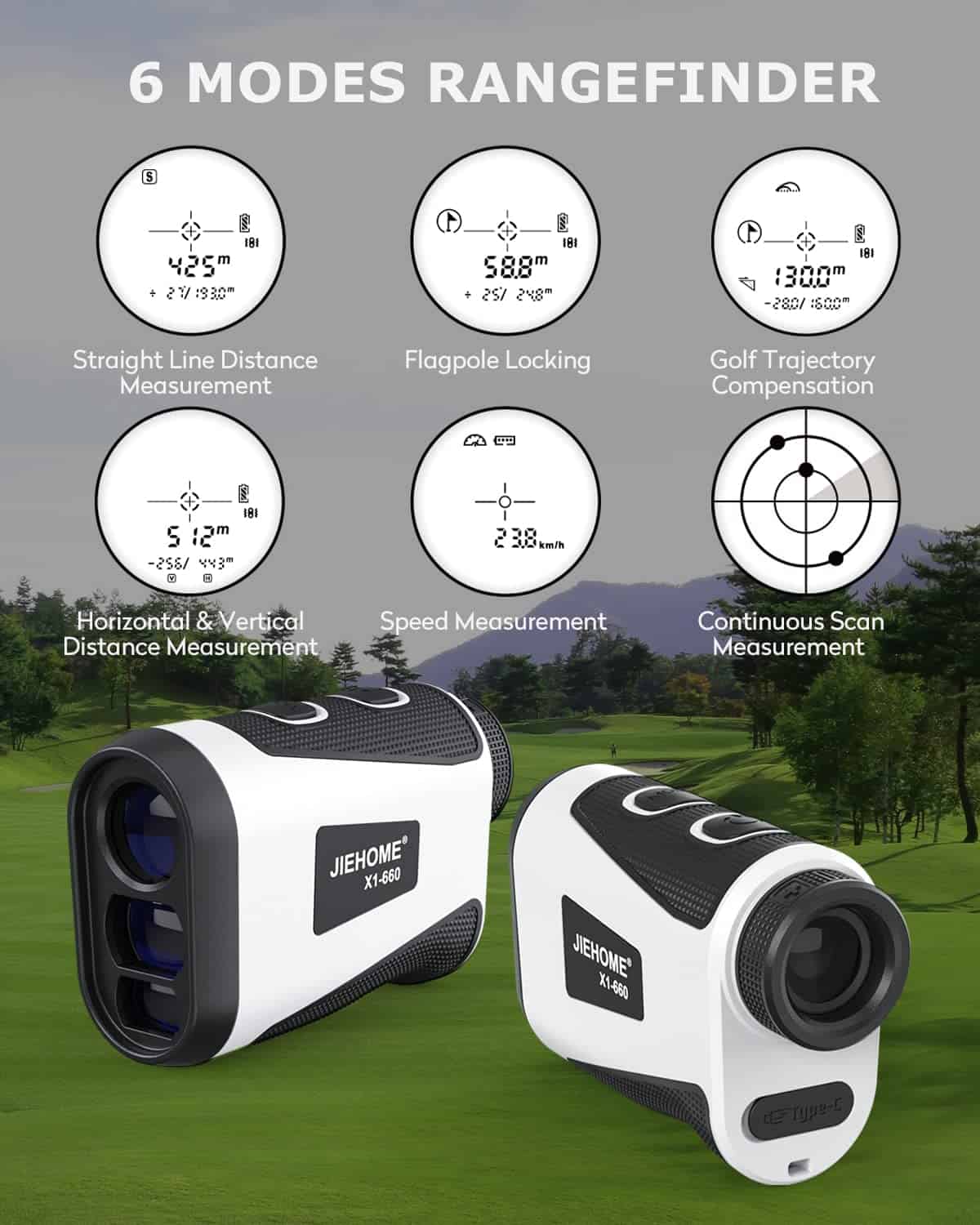 Jiehome X1 Golf Rangefinder with Slope, Flagpole Lock and Vibration, 660/1100YDS Laser Rangefinder for Golfing & Hunting