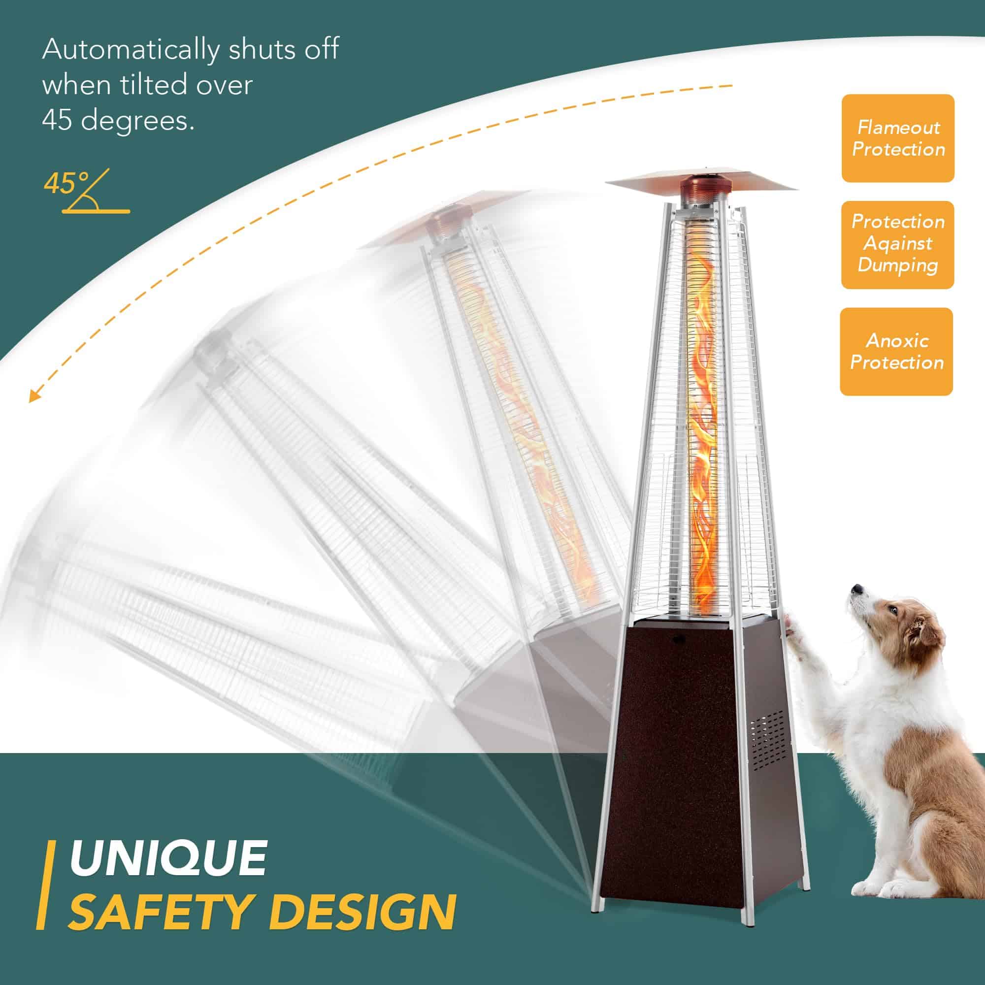 Pamapic Patio Heater, 48,000 BTU Pyramid Flame Outdoor Heater with Cover