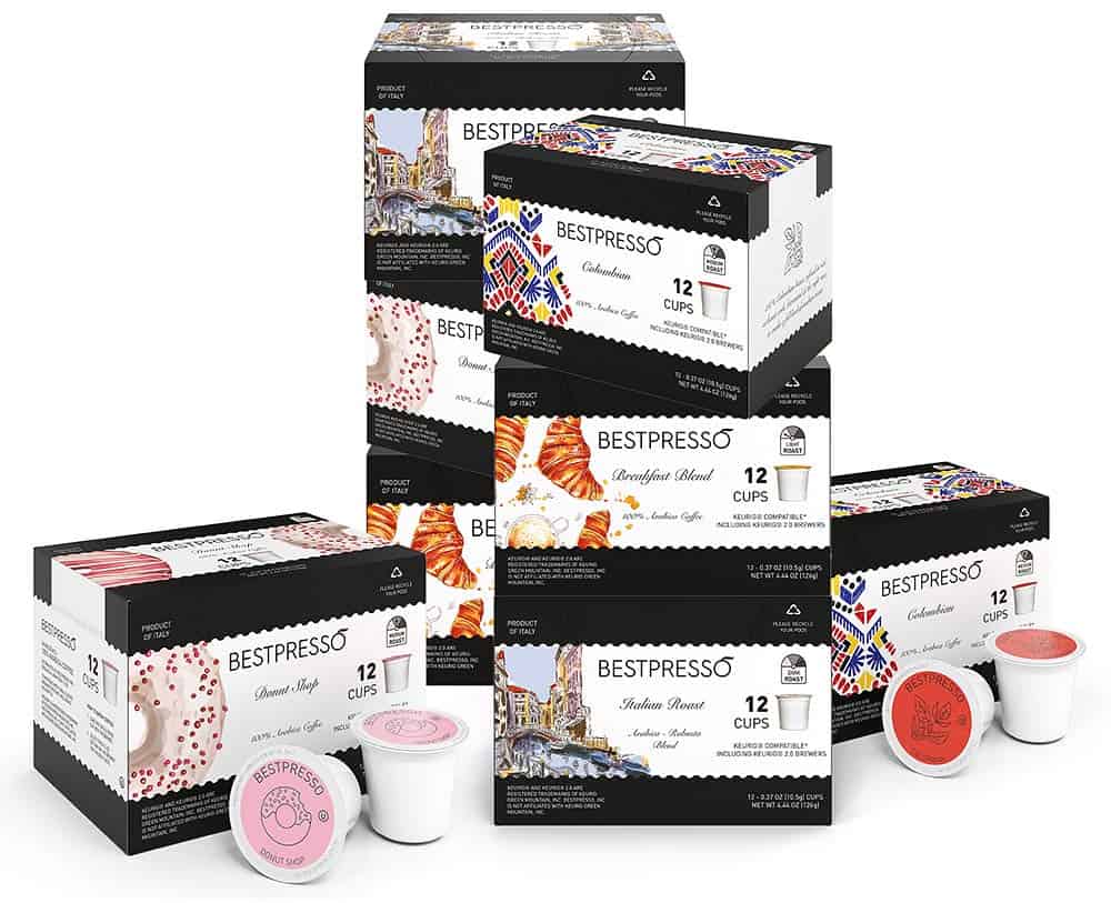 Bestpresso Coffee, Variety Pack Single Serve K-Cup Pods, 96 Count. Includes Breakfast, Colombian, Donut and Italian 8 Packs Of 12 Cups
