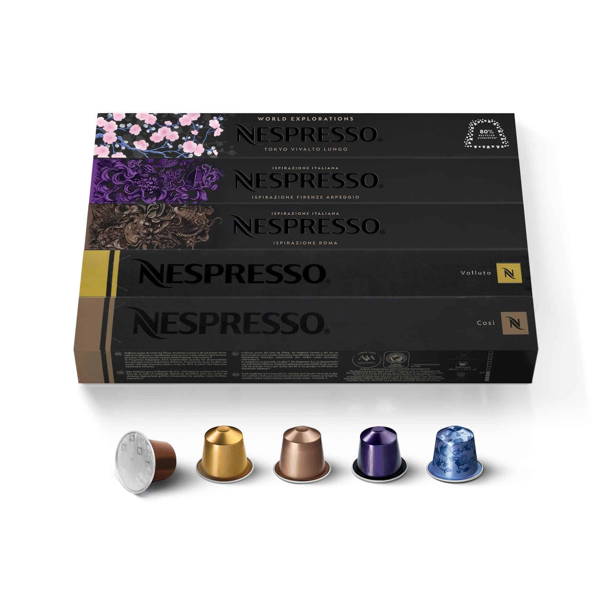 Nespresso Capsules OriginalLine, Variety Pack, Mild, Medium, Dark Roast Espresso Coffee, 50 Count Espresso Coffee Pods, Brews 1.35 oz