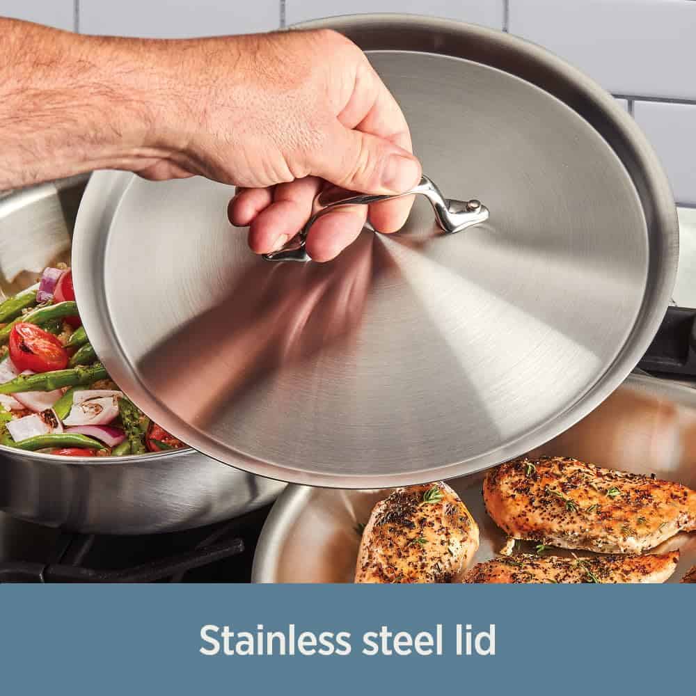 All-Clad D3 3-Ply Stainless Steel Fry Pan 12 Inch, Induction, Oven Broiler Safe 500F, Lid Safe 350F, Silver
