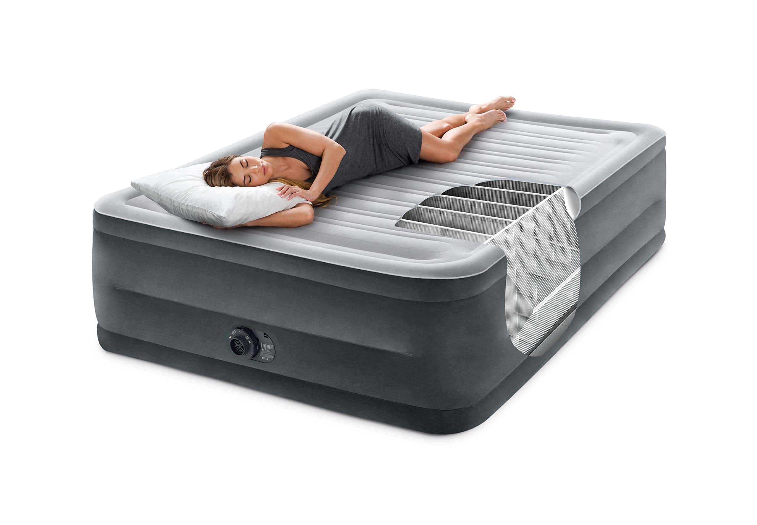 INTEX 64417ED Dura-Beam Deluxe Comfort-Plush High - Rise Air Mattress – 22in Bed Height – 600lb Weight Capacity, Grey