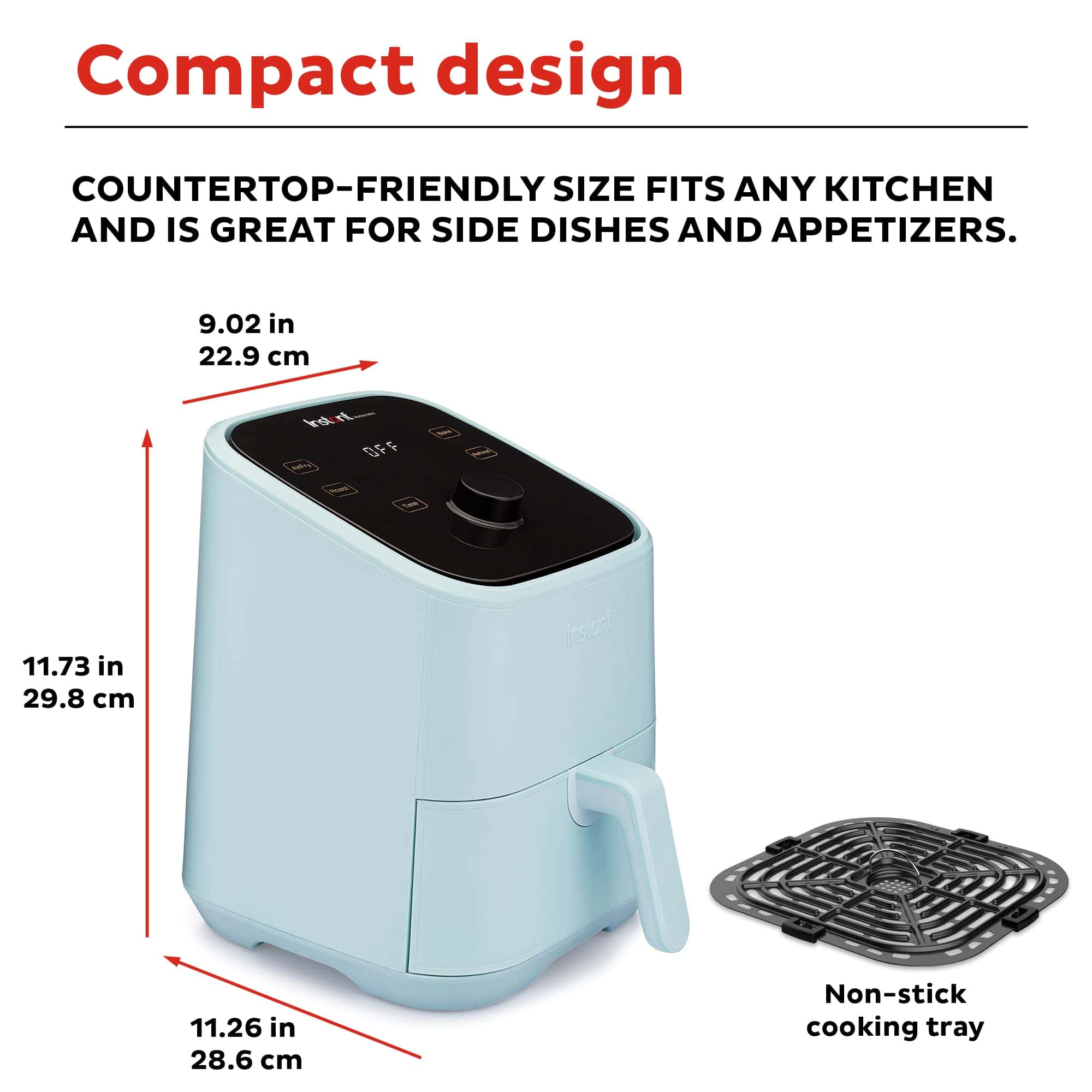 Instant Vortex 2QT Mini Air Fryer, Small Air fryer that Crisps, Reheats, Bakes, Roasts, Aqua