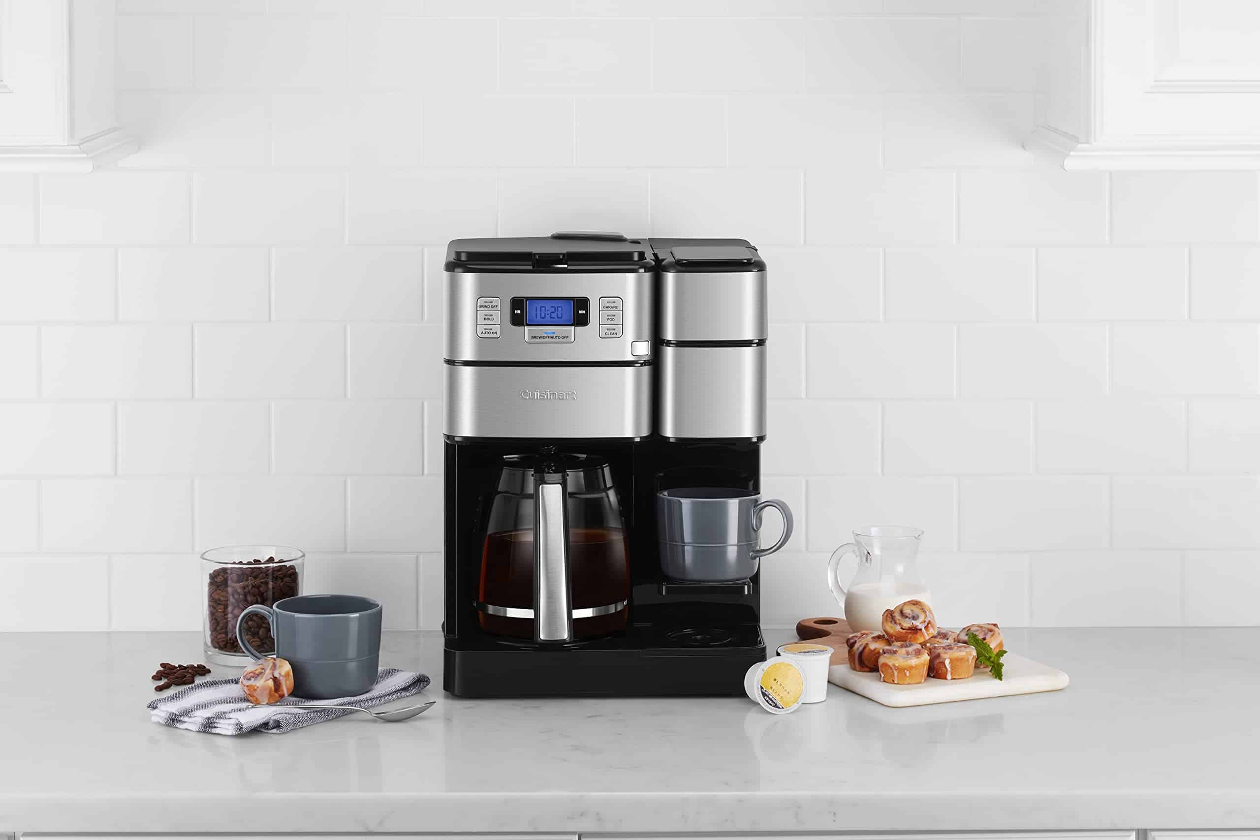 Cuisinart SS-GB1 Coffee Center Grind and Brew Plus, Coffeemaker and Single-Serve Brewer, Black/Silver, 12-Cup Glass
