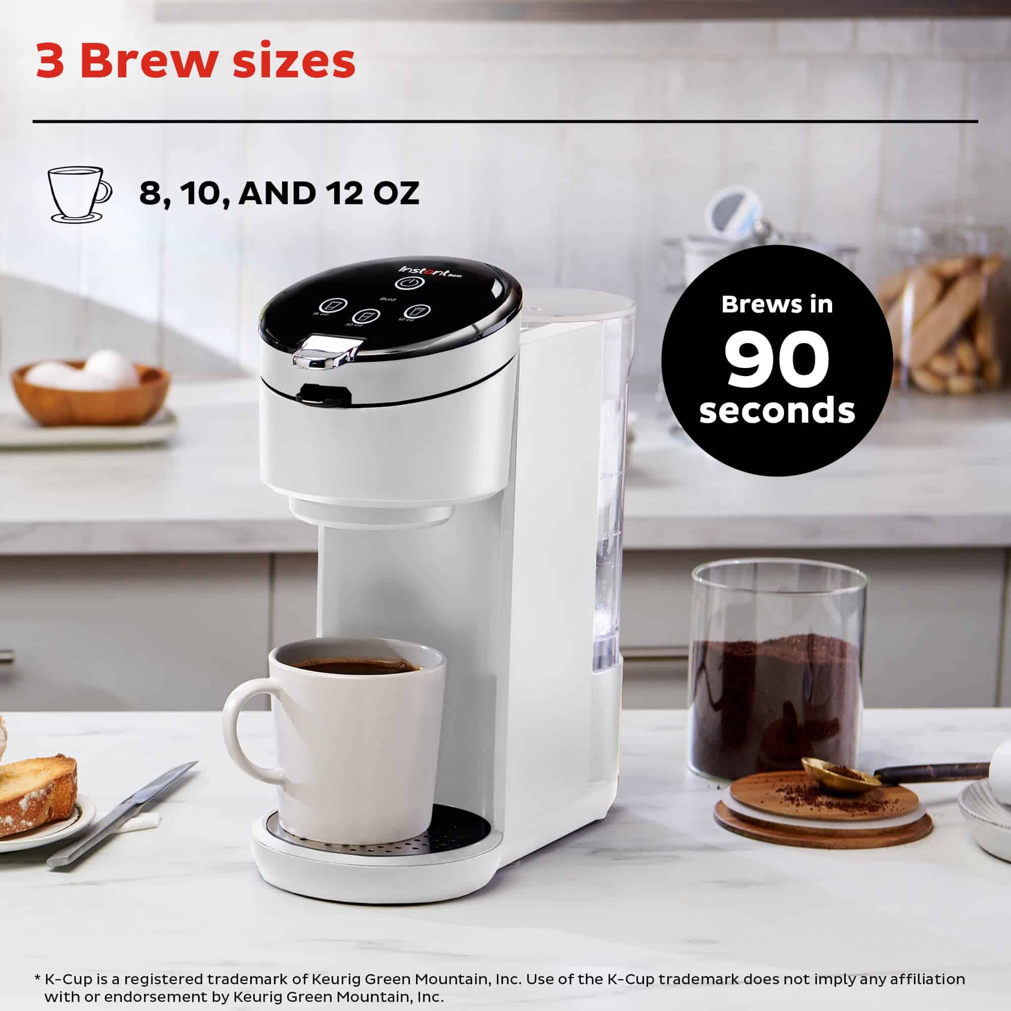 Instant Pot K-Cup Pod Compatible Single Serve Coffee Maker with Reusable Pod and Bold Setting, 8-12oz, 40oz Reservoir, White