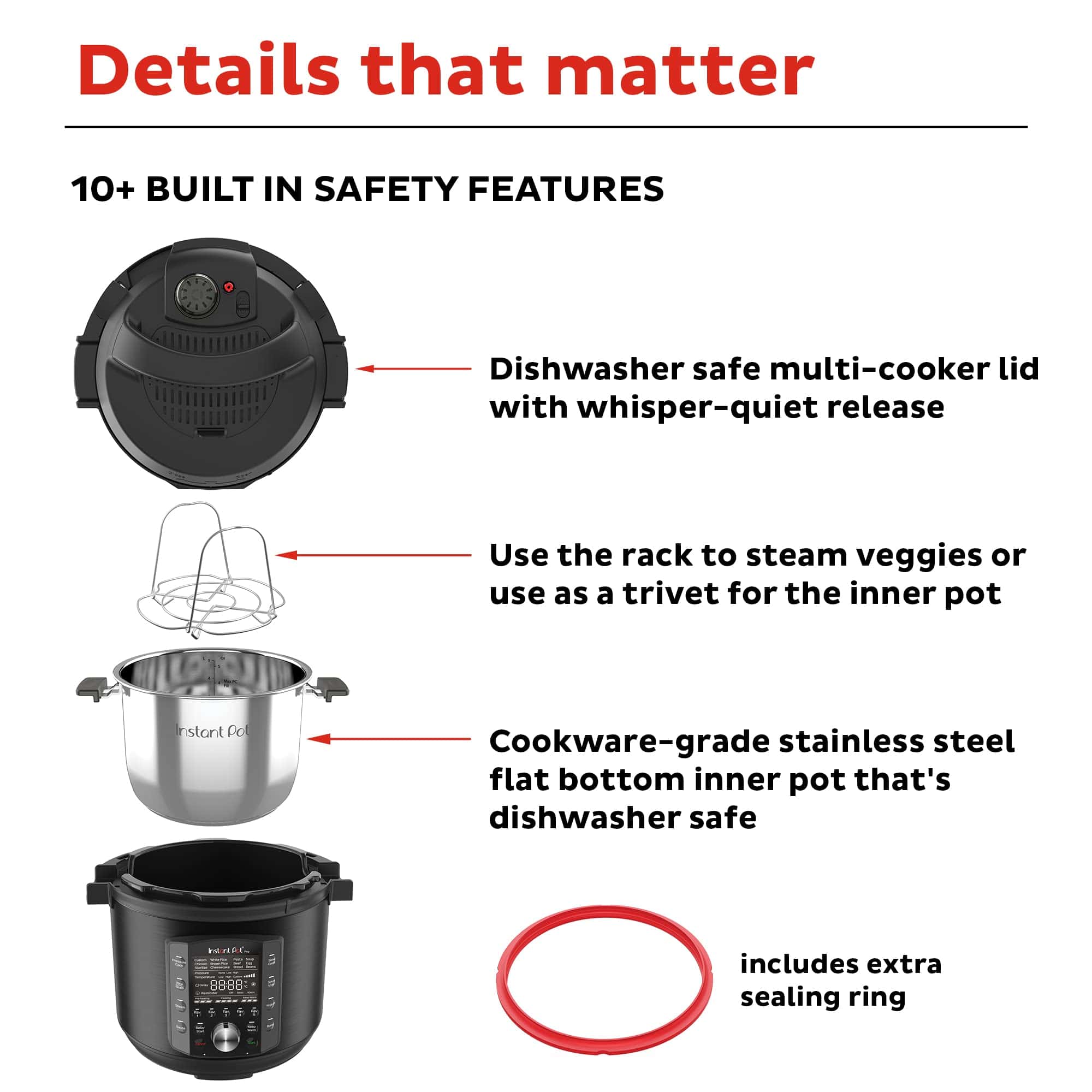 Instant Pot Pro 10-in-1 Pressure Cooker, Slow Cooker, Rice/Grain Cooker, Steamer, Sauté, Black, 6 Quart
