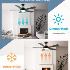Autoday 52 Inch Ceiling Fans with Lights and Remote - Black Ceiling Fan with Light