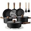 CAROTE 16pcs Pots and Pans Set Non Stick, Nonstick Kitchen Cookware Sets, Black