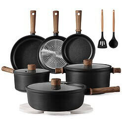 CAROTE 16pcs Pots and Pans Set Non Stick, Nonstick Kitchen Cookware Sets, Black