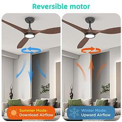Roomratv Ceiling Fans with Lights and Remote, 52 Inch Large Airflow Indoor Ceiling Fans, Dark Woodgrain